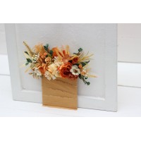 Pocket boutonniere in terracotta rust mustard ivory color scheme. Flower accessories. 5217