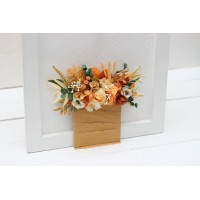 Pocket boutonniere in terracotta rust mustard ivory color scheme. Flower accessories. 5217