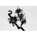  Wedding boutonnieres and wrist corsage  in silver black purple color scheme. Flower accessories. 5125