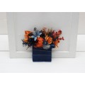 Pocket boutonniere in navy blue rust color scheme. Flower accessories. Square flowers. 5219