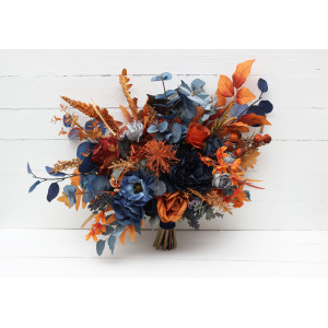 Wedding bouquets in navy blue rust colors. Bridal bouquet. Bridesmaid bouquet. Faux bouquet.  5219