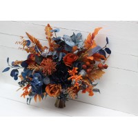 Wedding bouquets in navy blue rust colors. Bridal bouquet. Cascading bouquet. Faux bouquet. Bridesmaid bouquet. 5219