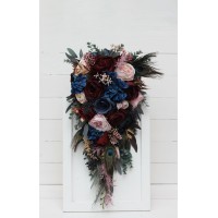 Wedding bouquets in burgundy navy blue gold pink colors. Bridal bouquet. Peacock feathers  bouquet. Cascading bouquet. Faux bouquet. Bridesmaid bouquet. 5221