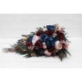 Wedding bouquets in burgundy navy blue gold pink colors. Bridal bouquet. Peacock feathers bouquet. Cascading bouquet. Faux bouquet. Bridesmaid bouquet. 5221