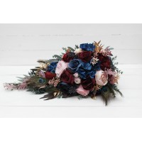 Wedding bouquets in burgundy navy blue gold pink colors. Bridal bouquet. Peacock feathers  bouquet. Cascading bouquet. Faux bouquet. Bridesmaid bouquet. 5221