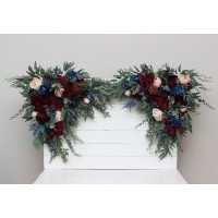  Set of 2 arrangements. Flower arch arrangement in burgundy navy blue blush pink colors.  Arbor flowers. Floral archway. Faux flowers for wedding arch. 5022