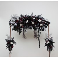  Flower arch arrangement in deep purple black silver white colors.  Arbor flowers. Floral archway. Faux flowers for wedding arch. 5125