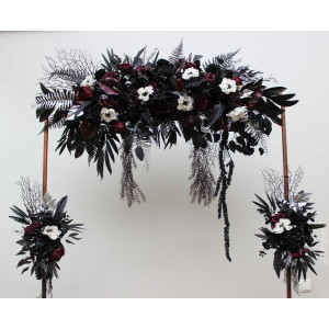  Flower arch arrangement in deep purple black silver white colors.  Arbor flowers. Floral archway. Faux flowers for wedding arch. 5125
