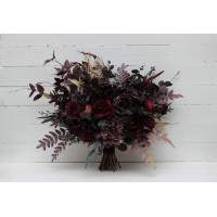 Wedding bouquets  in deep purple and burgundy colors. Bridal bouquet. Cascading bouquet. Faux bouquet. Bridesmaid bouquet. 5223