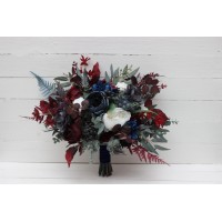 Wedding bouquets in navy blue white burgundy colors. Bridal bouquet. Cascading bouquet. Faux bouquet. Bridesmaid bouquet. 5224