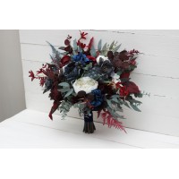 Wedding bouquets in navy blue white burgundy colors. Bridal bouquet. Cascading bouquet. Faux bouquet. Bridesmaid bouquet. 5224