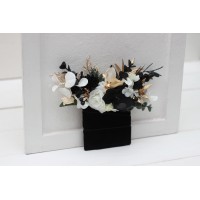 Pocket boutonniere in white black gold color scheme. Flower accessories. 5065