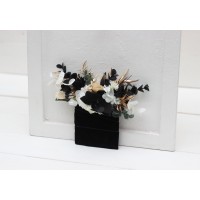 Pocket boutonniere in white black gold color scheme. Flower accessories. 5065