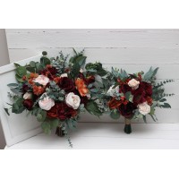 Wedding bouquets in rust blush pink and burgundy colors. Bridal bouquet. Cascading bouquet. Faux bouquet. Bridesmaid bouquet. 5226