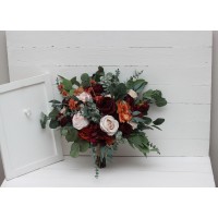 Wedding bouquets in rust blush pink and burgundy colors. Bridal bouquet. Cascading bouquet. Faux bouquet. Bridesmaid bouquet. 5226