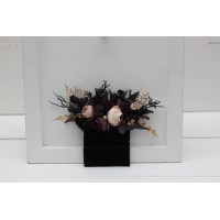 Pocket boutonniere in deep purple black gold beige color scheme. Flower accessories. BLACK