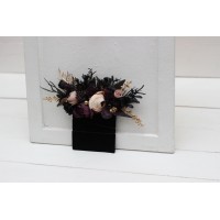 Pocket boutonniere in deep purple black gold beige color scheme. Flower accessories. BLACK