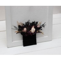 Pocket boutonniere in deep purple black gold beige color scheme. Flower accessories. BLACK