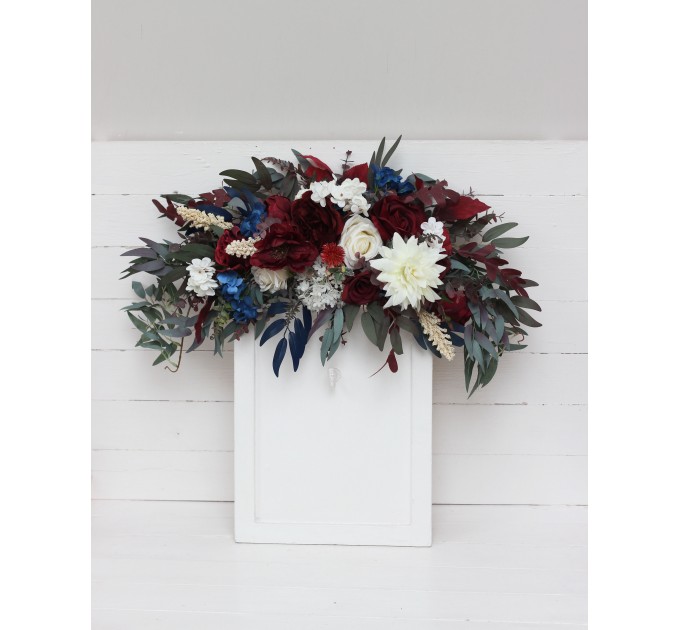  Flower arch arrangement in burgundy ivory navy blue  colors.  Arbor flowers. Floral archway. Faux flowers for wedding arch. 5097