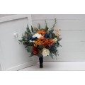 Bridesmaid bouquet. Small bridal bouquet. Burnt orange ivory navy blue bouquet. Fall wedding. Silk flowers. Boho wedding. Faux bouquet. 5029