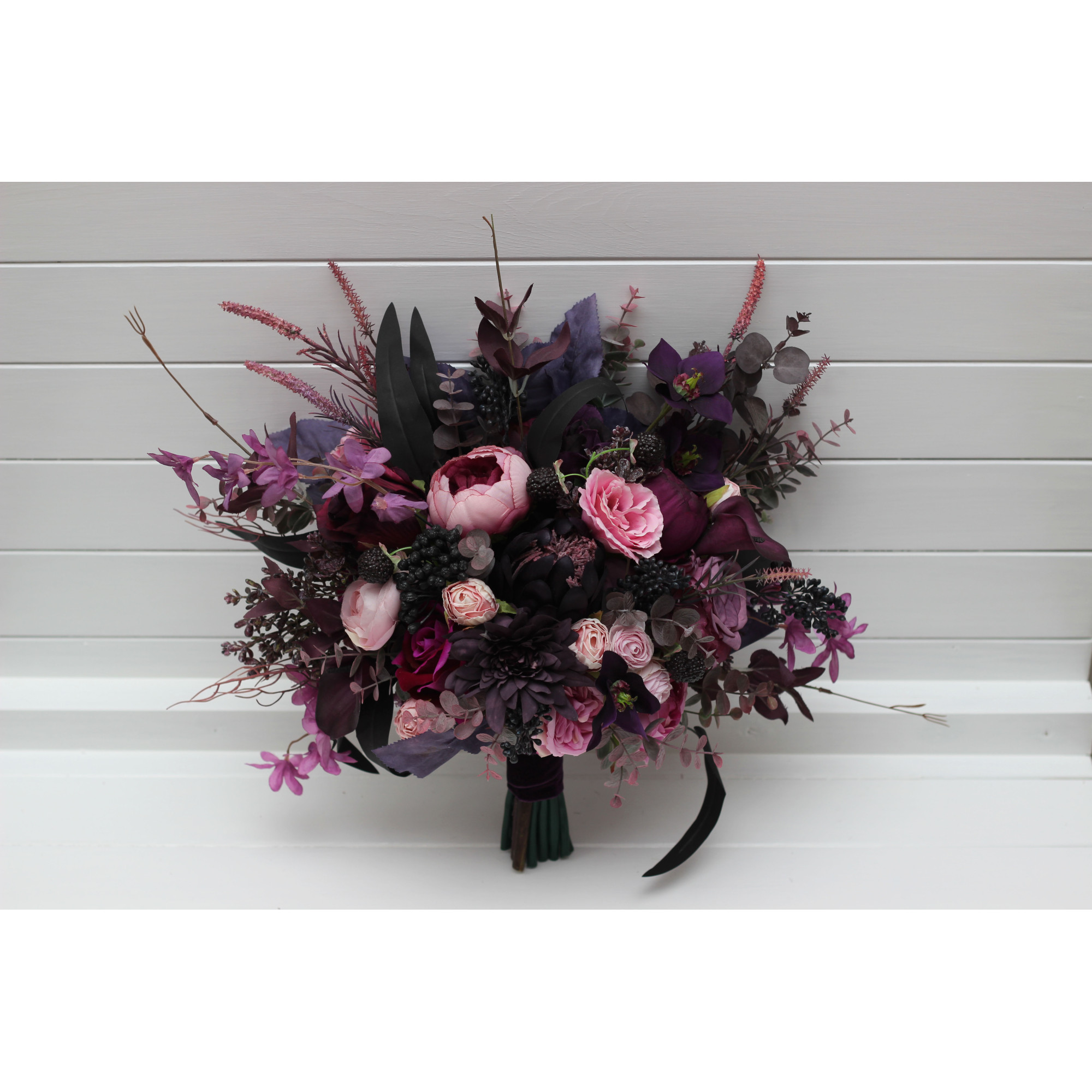 Deep Purple & Fuchsia Bridal Bouquet – Faux Wedding Flowers in