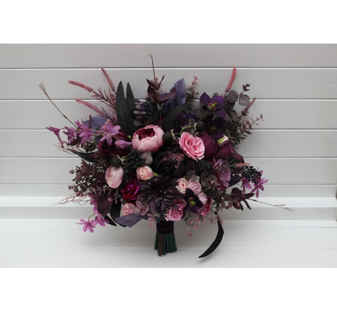 Deep purple fuchsia candy pink bouquets. Bridal bouquet. Cascading bouquet. Faux bouquet. Bridesmaid bouquet. 5228