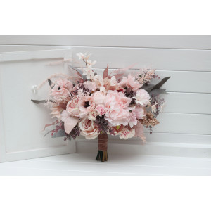 Wedding bouquets in dusty pink and blush pink colors. Bridal bouquet. Cascading bouquet. Faux bouquet. Bridesmaid bouquet. 5229