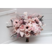 Wedding bouquets in dusty pink and blush pink colors. Bridal bouquet. Cascading bouquet. Faux bouquet. Bridesmaid bouquet. 5229