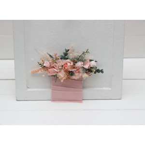 Pocket boutonniere in dusty pink, blush pink and cream color scheme. Flower accessories. Pocket flowers. Square flowers. 5232