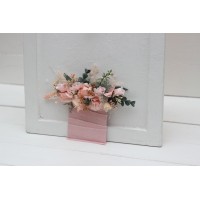 Pocket boutonniere in dusty pink, blush pink and cream color scheme. Flower accessories. Pocket flowers. Square flowers. 5232