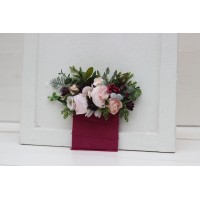 Pocket boutonniere in blush pink and magenta color scheme. Flower accessories. Pocket flowers. Square flowers. 5233