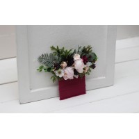 Pocket boutonniere in blush pink and magenta color scheme. Flower accessories. Pocket flowers. Square flowers. 5233