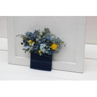 Pocket boutonniere in dusty blue and yellow color scheme. Flower accessories. Pocket flowers. Square flowers. 5234