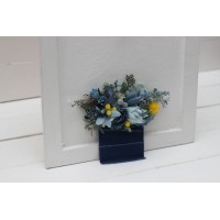 Pocket boutonniere in dusty blue and yellow color scheme. Flower accessories. Pocket flowers. Square flowers. 5234