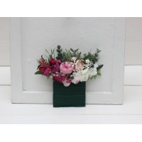 Pocket boutonniere in white and pink color scheme. Flower accessories. Pocket flowers. Square flowers. 5235