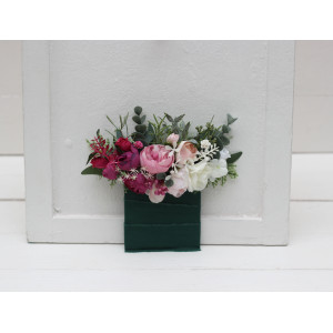 Pocket boutonniere in white and pink color scheme. Flower accessories. Pocket flowers. Square flowers. 5235