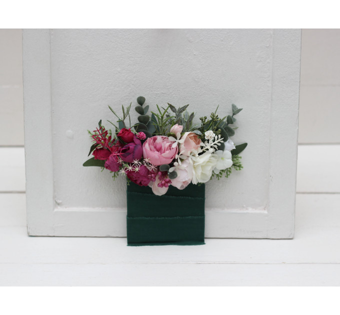 Pocket Boutonniere in White & Pink | Square Faux Flower Accessories