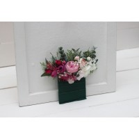 Pocket boutonniere in white and pink color scheme. Flower accessories. Pocket flowers. Square flowers. 5235