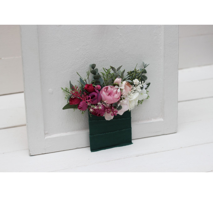 Pocket Boutonniere in White & Pink | Square Faux Flower Accessories