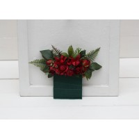 Red roses pocket boutonniere. Winter wedding. Christmas wedding. Flower accessories. Pocket flowers. Square flowers. 5236