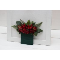 Red roses pocket boutonniere. Winter wedding. Christmas wedding. Flower accessories. Pocket flowers. Square flowers. 5236