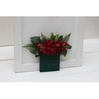 Red roses pocket boutonniere. Winter wedding. Christmas wedding. Flower accessories. Pocket flowers. Square flowers. 5236