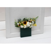 Sunflower boutonniere. Pocket boutonniere in yellow and white color scheme. Flower accessories. Pocket flowers. Square flowers. 5237