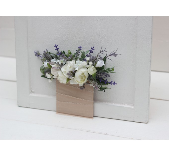 Pocket boutonniere with lavender and white flowers Flower accessories. Pocket flowers. Square flowers. 5238