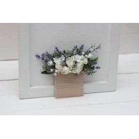 Pocket boutonniere with lavender and white flowers Flower accessories. Pocket flowers. Square flowers. 5238