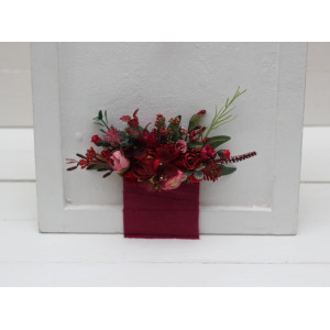 Pocket boutonniere in red and hot pink color scheme. Flower accessories. Pocket flowers. Square flowers. 5243