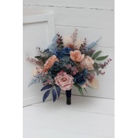 Wedding bouquets in navy blue dusty rose colors. Bridal bouquet. Cascading bouquet. Faux bouquet. Bridesmaid bouquet. 5245