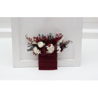 Pocket boutonniere in burgundy ivory color scheme. Flower accessories. Pocket flowers. Square flowers. 0040