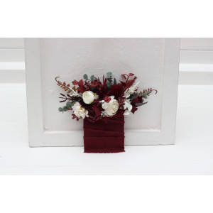 Pocket boutonniere in burgundy ivory color scheme. Flower accessories. Pocket flowers. Square flowers. 0040