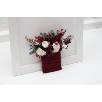 Pocket boutonniere in burgundy ivory color scheme. Flower accessories. Pocket flowers. Square flowers. 0040